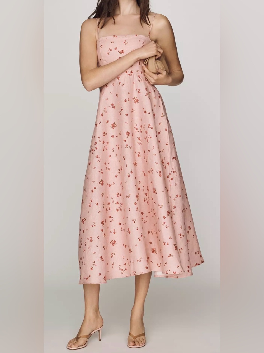 NEW REFORMATION Monette Strapless pink Midi Dress in Noelia 4